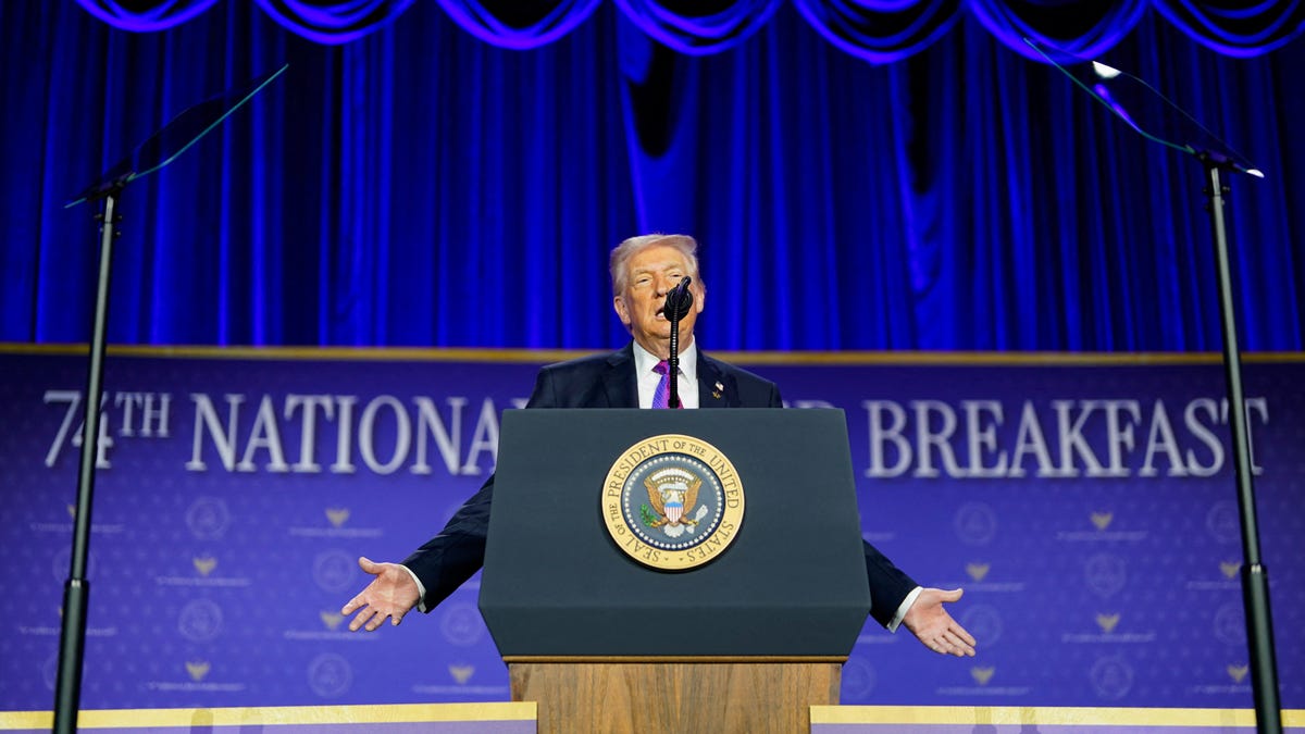 President Donald Trump speaks during the National Prayer Breakfast in Washington, D.C., U.S., February 5, 2026.