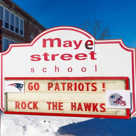 The May Street Elementary School in Worcester has been temporarily rebranded in honor of Patriots quarterback Drake Maye.