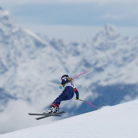 Lindsey Vonn of United States in action during training for Milano Cortina 2026 Olympics on Feb. 6, 2026.