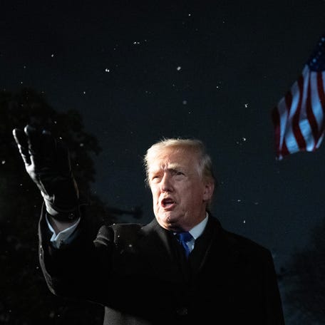 President Donald Trump speaks with reporters before departing from the White House in Washington, DC, on Feb. 6, 2026, for his Mar-a-Lago residence in Palm Beach, Florida.