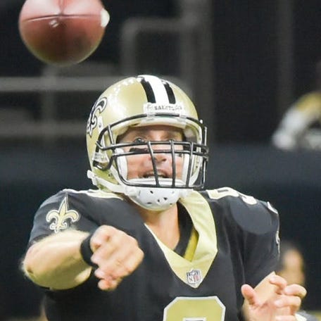 Drew Brees throws a pass as The New Orleans Saints at home in the Mercedes-Benz Superdome taking on The Houston Texans. Saturday, Aug. 26, 2017.