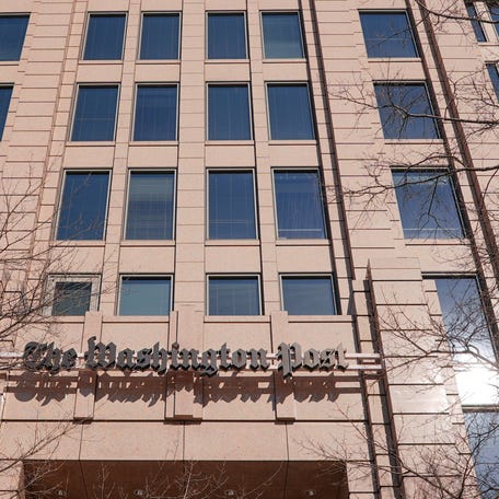 A view of The Washington Post building ahead of a "Save the Post" rally on Feb. 5, 2026, after widespread layoffs were announced.