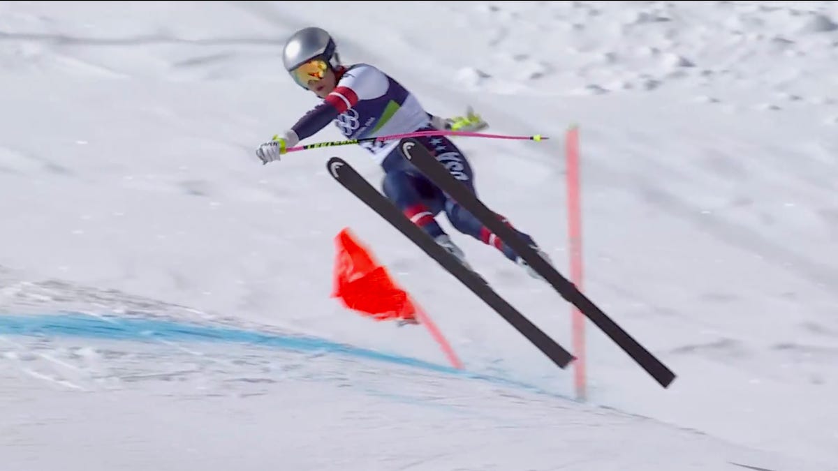 Lindsey Vonn crashes during the Olympic women's downhill race at the Tofane Alpine Skiing Centre on Feb. 8, 2026.