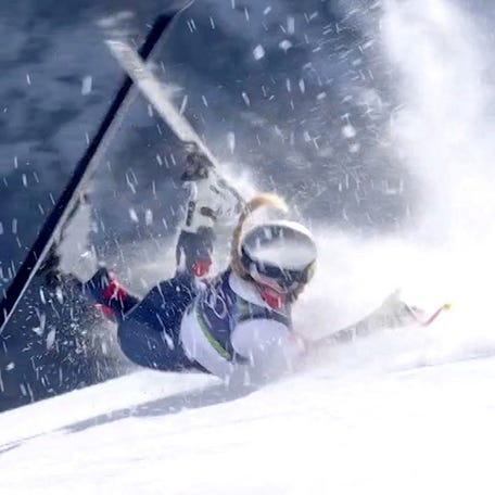 Lindsey Vonn of Team United States crashes during the Women's Downhill on day two of the Milano Cortina 2026 Winter Olympic.
