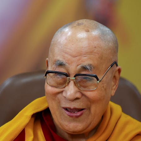 Tibetan spiritual leader, the 14th Dalai Lama, reacts on the day he attends his 90th birthday celebration at the Tsuglagkhang, also known as the Dalai Lama Temple complex, in the northern town of Dharamshala, India, July 6, 2025. REUTERS/Anushree Fadnavis