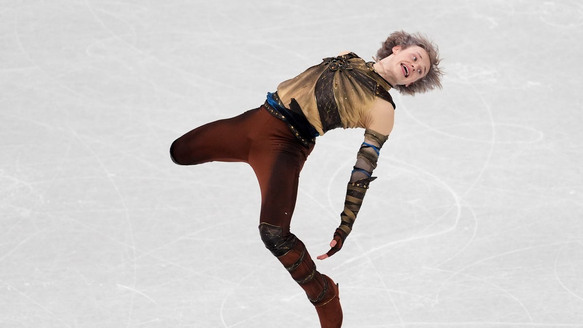 Ilia Malinin of the United States of America competes in mixed team men's short program during the Milano Cortina 2026 Olympic Winter Games at Milano Ice Skating Arena.