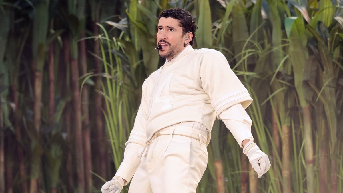 Bad Bunny performs onstage during the Apple Music Super BowlÂ LX Halftime Show at Levi's Stadium on February 08, 2026 in Santa Clara, California.