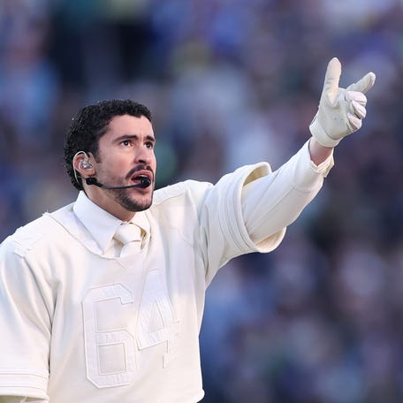 Bad Bunny performs onstage during the Apple Music Super Bowl LX halftime show at Levi's Stadium in Santa Clara, California on Feb. 8, 2026.