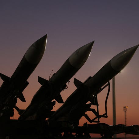 Iranian missiles are displayed at the Islamic Revolutionary Guard Corps(IRGC) Aerospace Force Museum in Tehran, Iran, November 12, 2025. Majid Asgaripour/WANA (West Asia News Agency) via REUTERS ATTENTION EDITORS - THIS PICTURE WAS PROVIDED BY A THIRD PARTY