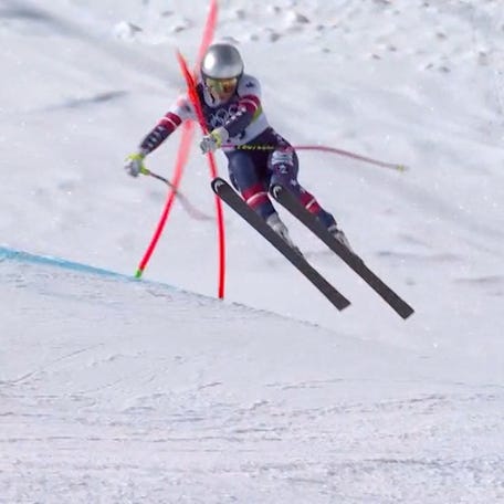 Milano Cortina 2026 Olympics - Alpine Skiing - Women's Downhill - Tofane Alpine Skiing Centre, Belluno, Italy - February 08, 2026. In this screen grab taken from a video shows Lindsey Vonn of United States crashing during the Women's Downhill. REUTERS/IOC/OBS
