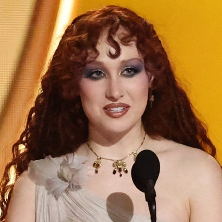 Chappell Roan speaks at the 68th Annual Grammy Awards in Los Angeles on Feb. 1, 2026.