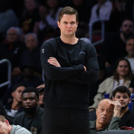 Utah Jazz head coach Will Hardy watches from the sideline during his team's game against the Miami Heat at Kaseya Center on Feb. 9, 2026.