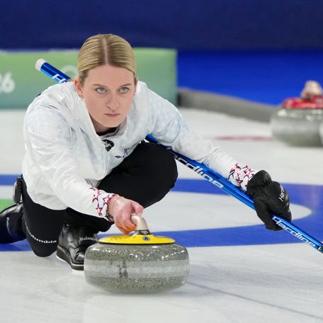 Team USA mixed doubles skip Cory Thiesse during a curling semifinal match against Italy on Feb. 9, 2026.