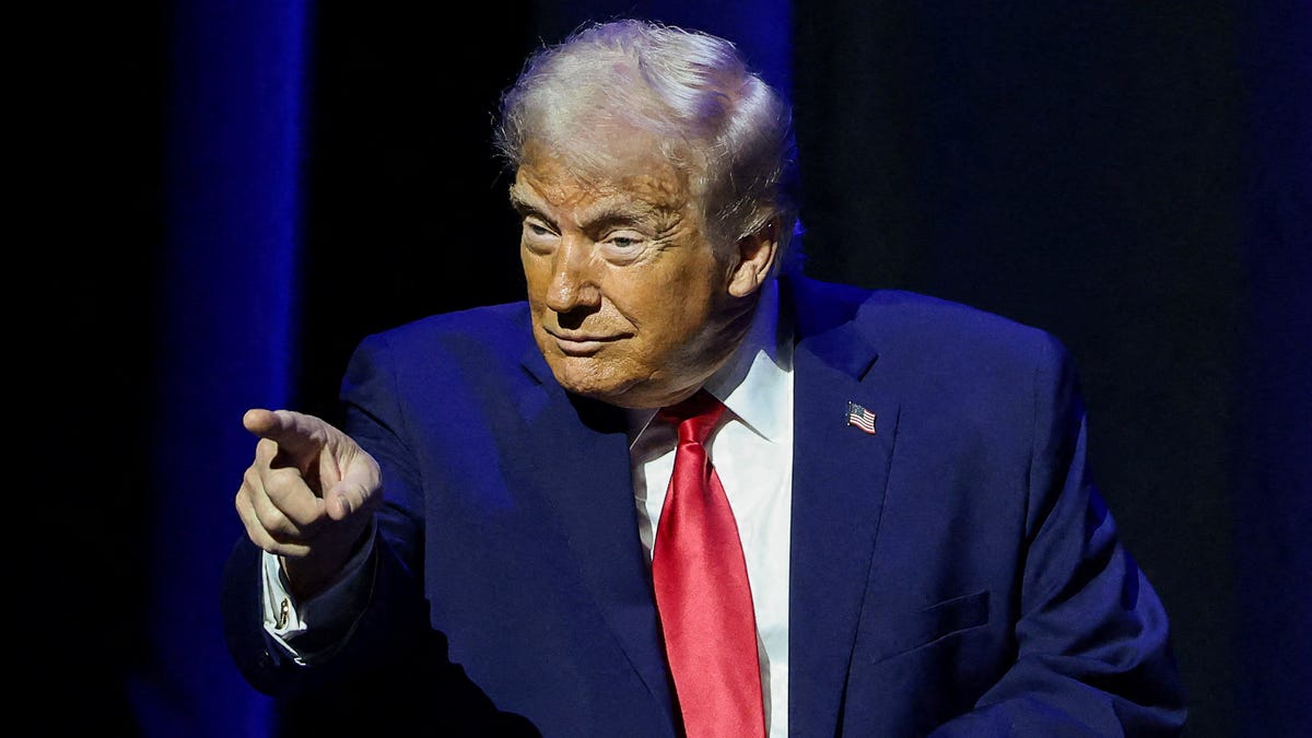 President Donald Trump is pictured gesturing at the Detroit Economic Club on Jan. 13, 2026.