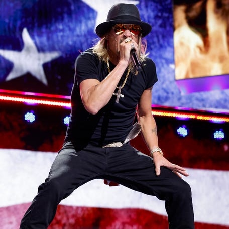 Musician Kid Rock performs on the fourth day of the Republican National Convention at the Fiserv Forum on July 18, 2024 in Milwaukee, Wisconsin.