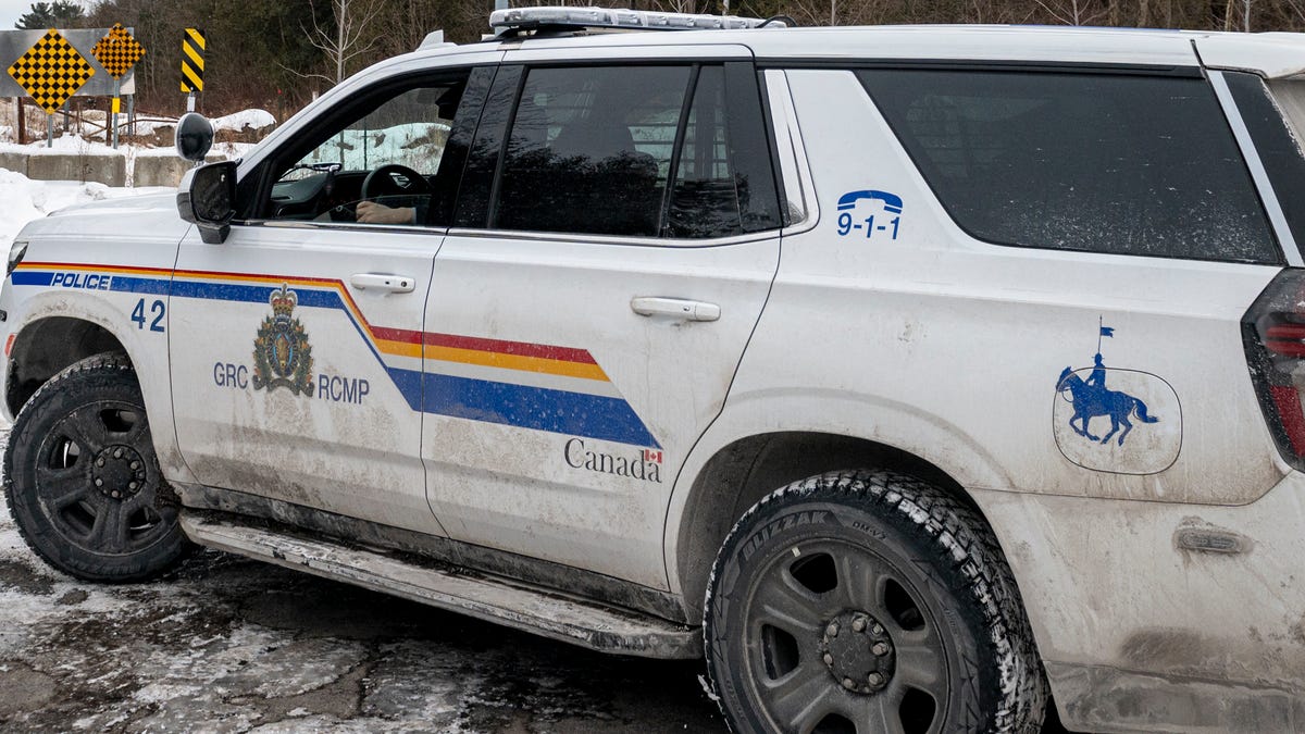A Royal Canadian Mounted Police car along the US-Canada border on Feb. 2, 2025.