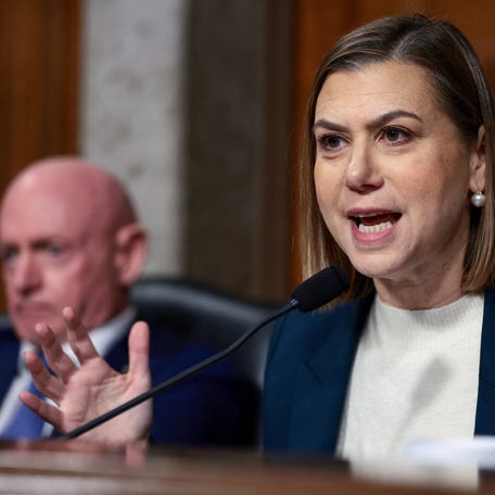 Democratic Sen. Elissa Slotkin is pictured on Dec. 11, 2025, questioning witnesses during a U.S. Senate Armed Services Committee hearing about the Trump administration's deployment of the National Guard across the United States.