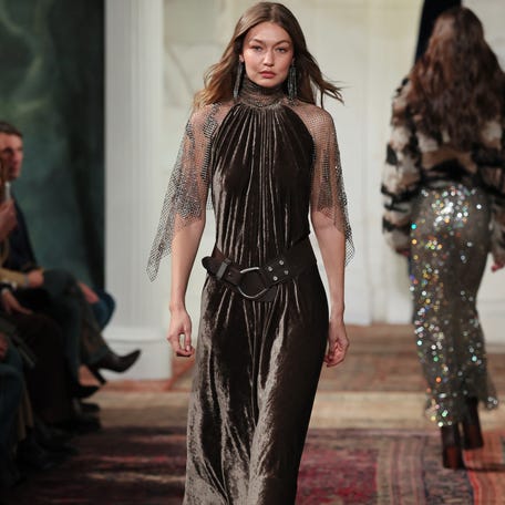 Gigi Hadid walks the runway for the Ralph Lauren fashion show during New York Fashion Week on Feb. 10, 2026, in New York City.