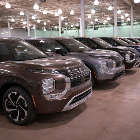 A large inventory of 2024 Mitsubishi Outlanders photographed on Monday, Dec. 9, 2024 at Glassman Mitsubishi in Southfield.