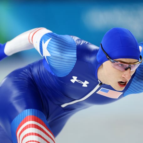 Jordan Stolz of Team United States competes during the Speed Skating Men's 1000m on day five of the Milano Cortina 2026 Winter Olympic games at Milano Speed Skating Stadium on February 11, 2026 in Milan, Italy.