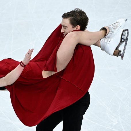 Czech Republic's Katerina Mrazkova and Daniel Mrazek compete in the figure skating ice dance-free dance final during the Milano Cortina 2026 Winter Olympic Games at Milano Ice Skating Arena in Milan on Feb. 11, 2026.