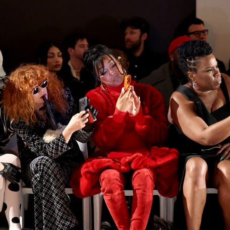 Julia Fox, Natasha Lyonne, Monica, and Leslie Jones attend the Christian Siriano fall/winter 2026 fashion show on Feb. 12, 2026, in New York City.