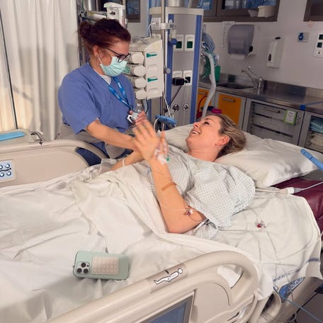 U.S. skier Lindsey Vonn lies in a hospital bed, after she crashed during the Women's Downhill, in Treviso, Italy, in this picture obtained from social media on February 11, 2026. @lindseyvonn via Instagram/via REUTERS