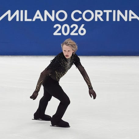 Feb 13, 2026; Milan, Italy; Ilia Malinin of the United States of America competes in the men's singles free program during the Milano Cortina 2026 Olympic Winter Games at Milano Ice Skating Arena. Mandatory Credit: Amber Searls-Imagn Images