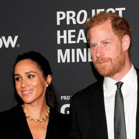 Britain's Prince Harry and Meghan, Duke and Duchess of Sussex attend the "Project Healthy Minds" World Mental Health Day Gala in New York City, U.S., October 9, 2025. REUTERS/Eduardo Munoz