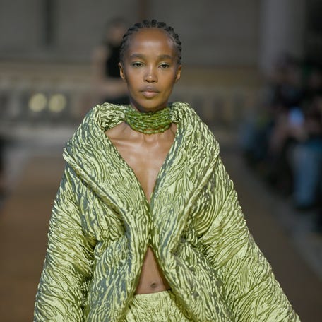 A model walks the runway for the Cult Gaia show during New York Fashion Week on Feb. 15, 2026, in New York City.