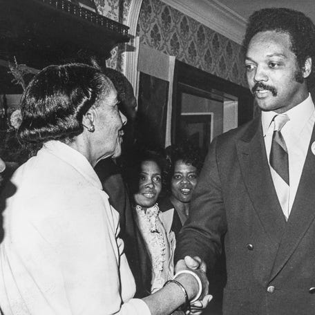 Rev. Jesse Jackson greets well-wishers at Prospect House May 24, 1981.