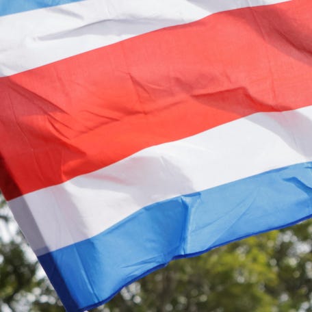 A picture of Costa Rican flags being waved from a distance.
