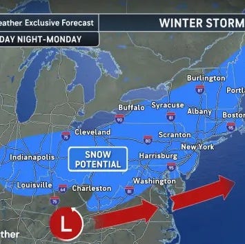 A winter storm is possible in the Northeast by the upcoming weekend.