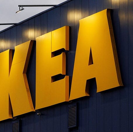 The logo of the IKEA store in Anderlecht, Brussels, pictured on Wednesday 17 September 2025.