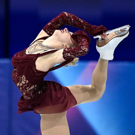 USA's Amber Glenn competes in the figure skating women's single skating short program during the Milano Cortina 2026 Winter Olympic Games at Milano Ice Skating Arena in Milan on February 17, 2026.