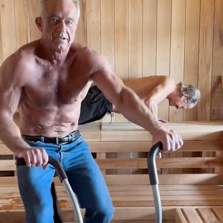 A screenshot from a video Health Secretary Robert F. Kennedy posted to his X account, showing him drinking milk with Kid Rock.