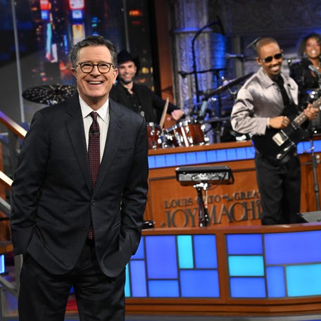 Stephen Colbert hosts "The Late Show" on Feb. 16, 2026.