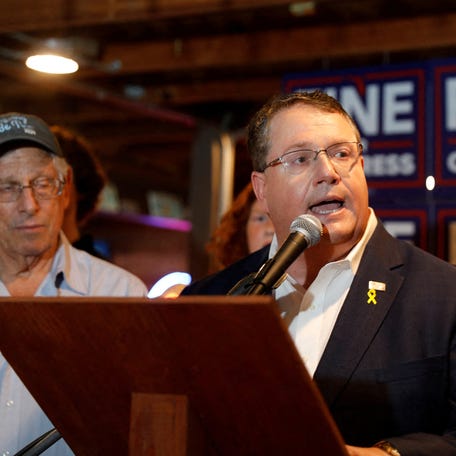 Rep. Randy Fine speaks at a watch party as Florida holds a special election for a U.S. House of Representatives seat vacated by National Security Adviser Michael Waltz, in Ormond Beach, Florida, U.S. April 1, 2025.