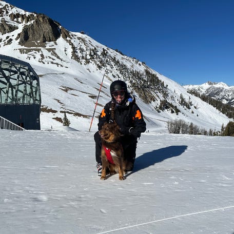 Zazu and his handler, Virginia Beineke, at Big Sky resort in February 2026.