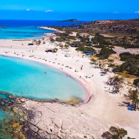 Falling one spot from its title as the world's best beach in 2025, Greece's Elafonissi Beach is famous for its pink sand made by crushed seashells.