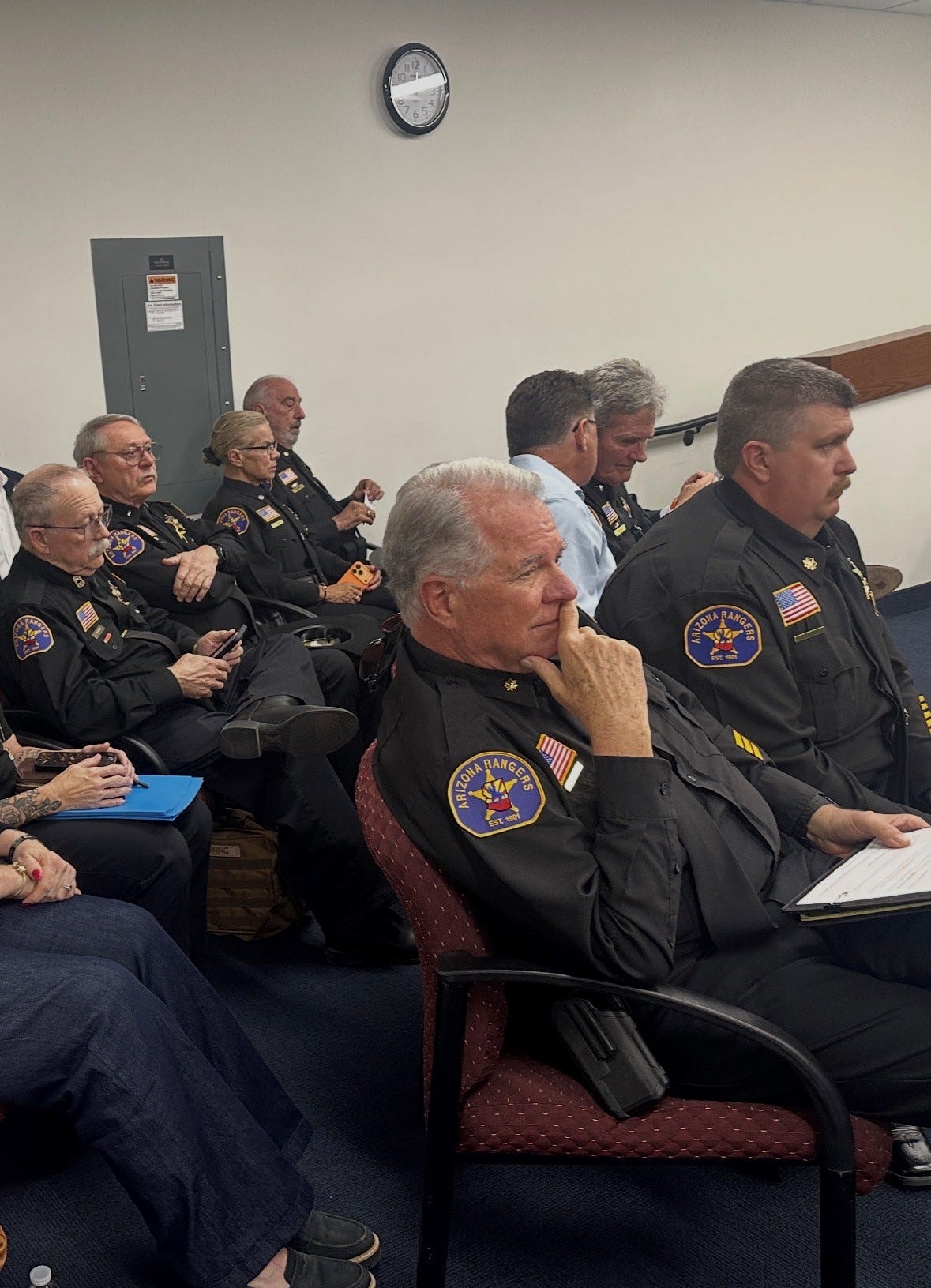 The Arizona Rangers' commander has taken a leave of absence as senators consider a bill that could strip the police auxiliary force's special status.