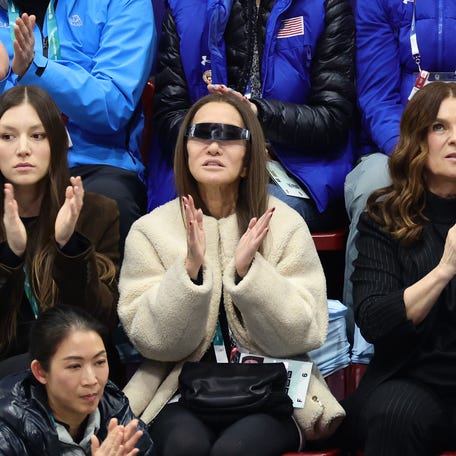 Vera Wang (C) attends the Pair Skating - Free Skating on day ten of the Milano Cortina.