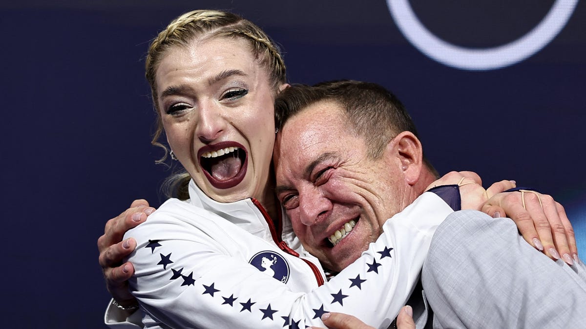 Amber Glenn of United States reacts after her performance during the Women's figure skating free skate on Feb. 19, 2026.