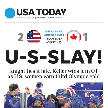 USA TODAY Sports has crafted a commemorative page print to celebrate the gold medal won by the U.S. women's hockey team at the 2026 Milano Cortina Olympics.