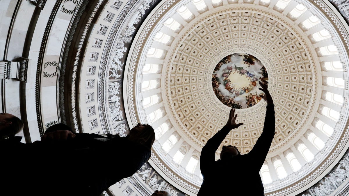 Visitors take a guided tour of the Rotunda, days ahead of U.S. President Donald Trump's annual State of the Union address, at the U.S. Capitol in Washington, D.C., Feb. 20, 2026.