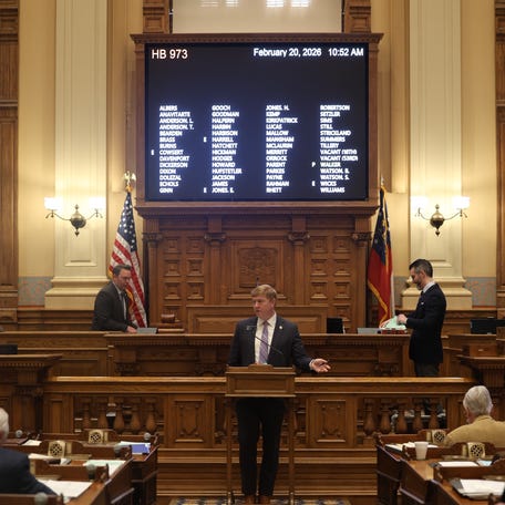 Sen. Blake Tillery, R-Vidalia, discusses House Bill 973 on the Senate Floor at the Georgia Capitol on Friday, Feb. 20, 2026. This legislation is the amended fiscal year 2026 state budget.