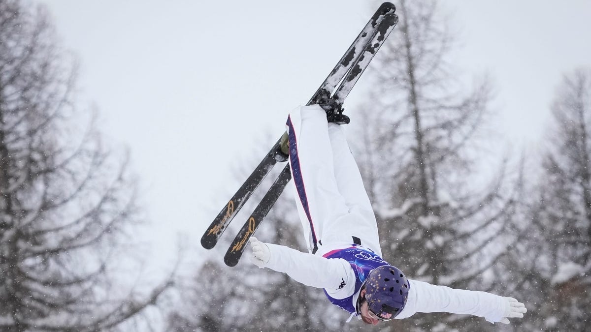 Team USA's Chris Lillis competes during the finals in the men's aerials at the 2026 Winter Olympics at Livigno Aerials and Moguls Park in Livigno, Italy on Feb. 20, 2026.