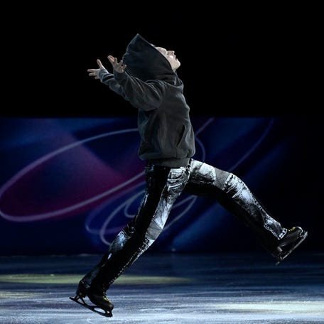 USA's Ilia Malinin performs at the figure skating exhibition gala during the Milano Cortina 2026 Winter Olympic Games at Milano Ice Skating Arena in Milan on February 21, 2026.