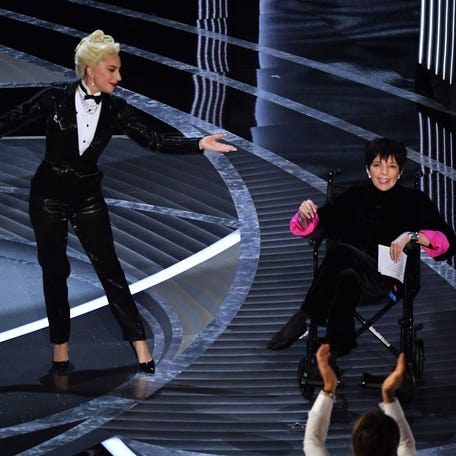 Lady Gaga and Liza Minnelli present best picture during the Academy Awards on March 27, 2022.