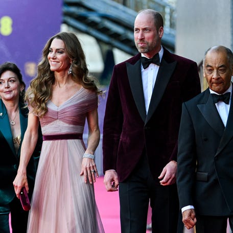 Prince William and Princess Kate attend the BAFTA Film Awards on Feb. 22, 2026, in London.